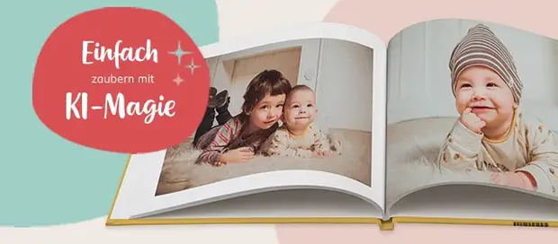 Mit unserer App ist das Fotobuch am Handy Erstellen einfach. Der KI-Assistent hilft euch beim Gestalten.