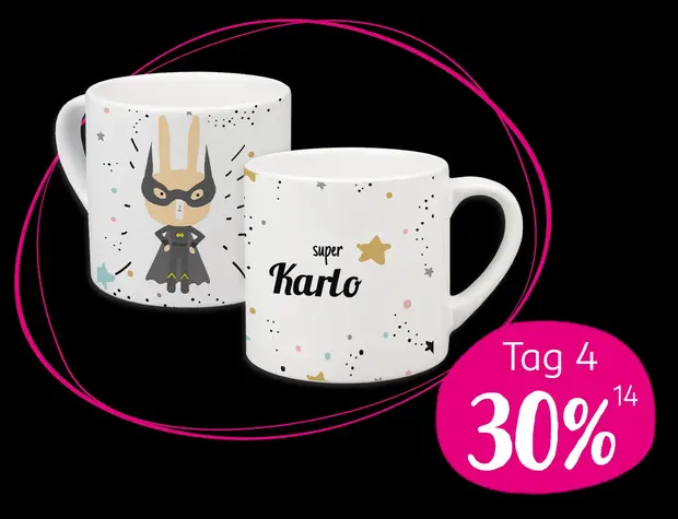 Personalisierte Kindertassen mit Superhelden-Design und Namen. Jetzt Black Friday Angebote mit 30% Rabatt erhalten.