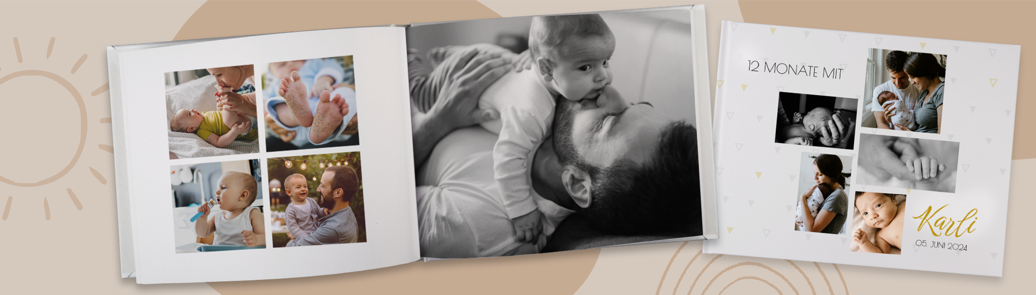 Dieses personalisierte Geschenk zur Geburt ist ein Fotobuch voller Erinnerungen an Karlis erstes Jahr mit seiner Familie.