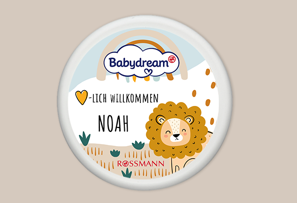 Diese Babycreme mit süßem Löwenmotiv und Namensaufdruck ist ein liebevolles, personalisiertes Geschenk zur Geburt.