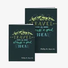 Elegantes Notizbuch selbst gestalten, ideal als Reisebegleiter oder Geschenk für Reisefreunde. Das Notizbuch hat ein stabiles Hardcover und 144 Innenseiten.